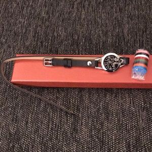 Silver Diffuser Bracelet with Black Leather Band